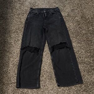 American Eagle Outfitters Black Straight Leg Ripped Jeans